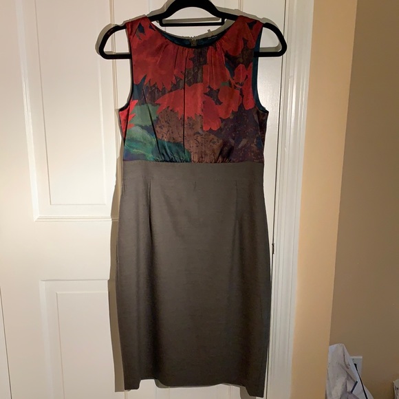Elie Tahari Silk Wool Cotton Elastane Red Blue Olive Gray Floral Sheath Dress - Picture 1 of 15